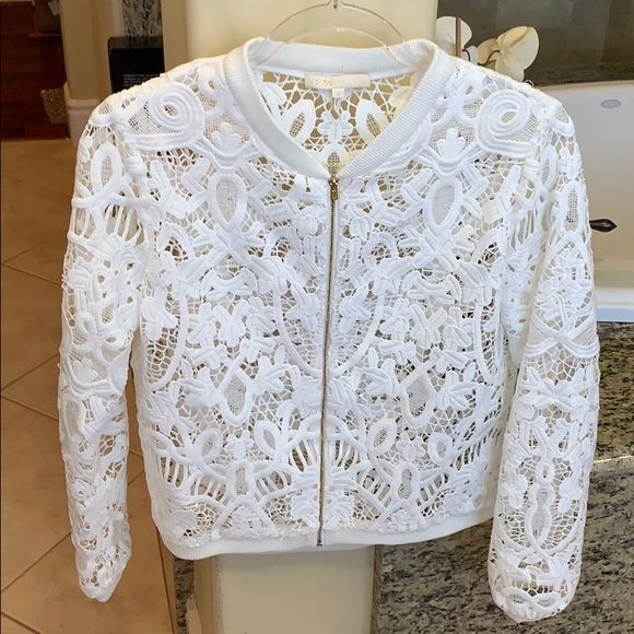 white lace bomber jacket